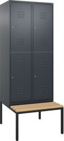 C+P Doppelstock-Spind Classic PLUS Sitzbank mit 2 Abteilen und unterbautem Spind, Buche-Hartholz und Stahl, Anthrazit, B/T/H: 212 x 80 x 81,5 cm - Bild 1
