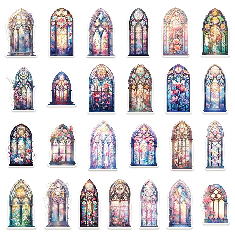 50-teiliges Set wasserfeste Kirchenfenster-Aufkleber in Multicolour zur DIY-Dekoration für Notizbücher und Laptops von BulingBulingStickers Store - Bild 2