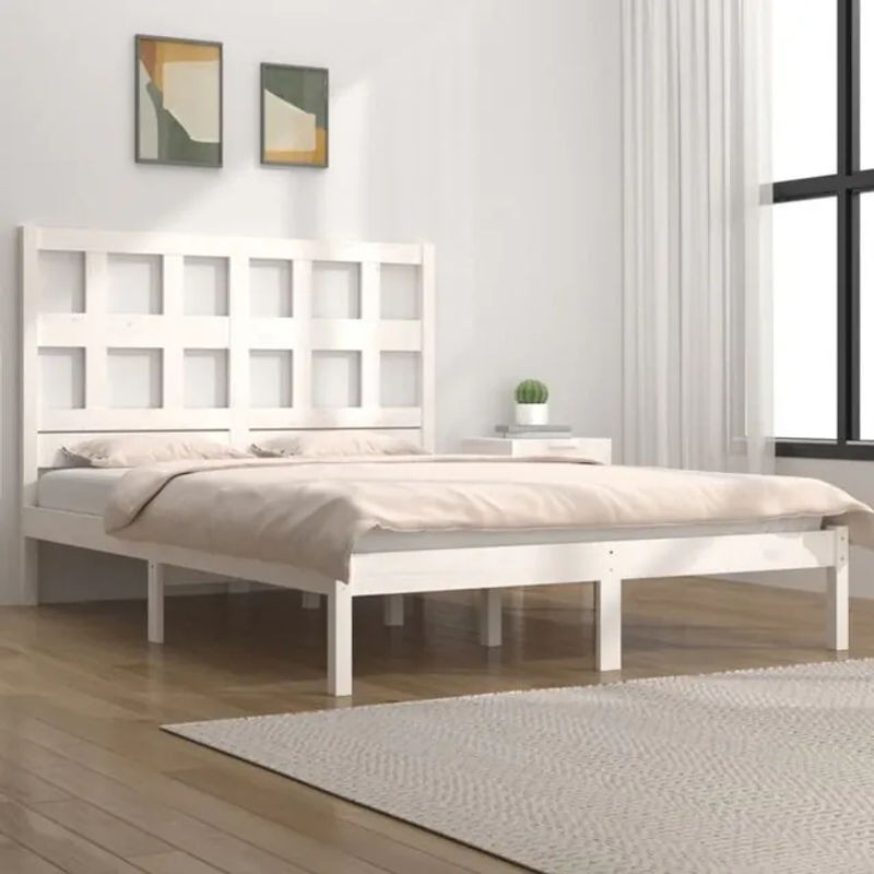 Massivholzbett aus Kiefernholz von vidaxl in Weiß, Modernes und Minimalistisches Bett ohne Matratze, B/T/H: 180 x 200 x 185,5 cm - Bild 1