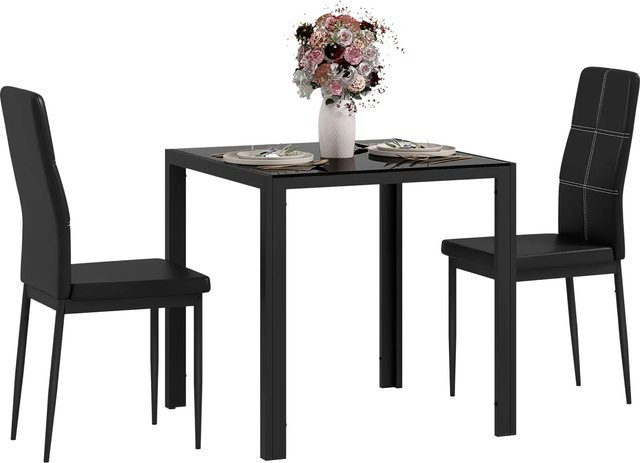 HOMCOM Essgruppe Modern aus gehärtetem Glas und Metall in Schwarz, B/T/H: 75 x 75 x 75 cm - Bild 1