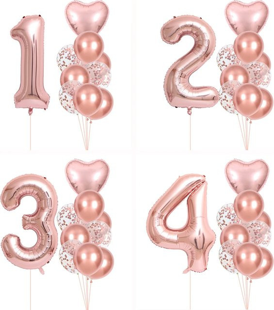 Enanal Happy Birthday Zahlenballons Set in Roségold, 10 Stück, 32 Zoll, Dekoration für Geburtstag, Hochzeit und Babyparty - Bild 1