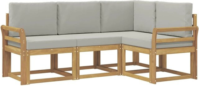 vidaXL Outdoor-Sofagarnitur 4-teilig in Weiß und Hellgrau aus Massivholz-Akazie mit Polsterung und Kissen - Bild 1