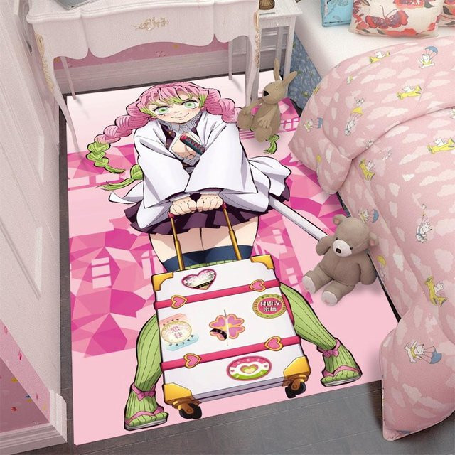 Kimetsu Akademie Mitsuri Kanroji Anime Teppich mit Herzmuster und Pinsel-Design, Pink, B/B: 80 x 120 cm - Bild 1