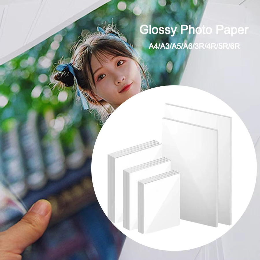 JESJELIU Hochglanz Fotopapier Weiß, 100/20 Blatt, schnell trocknendes Tintenstrahldruck-Fotopapier für Canon Epson HP Farbtintenstrahldrucker - Bild 1