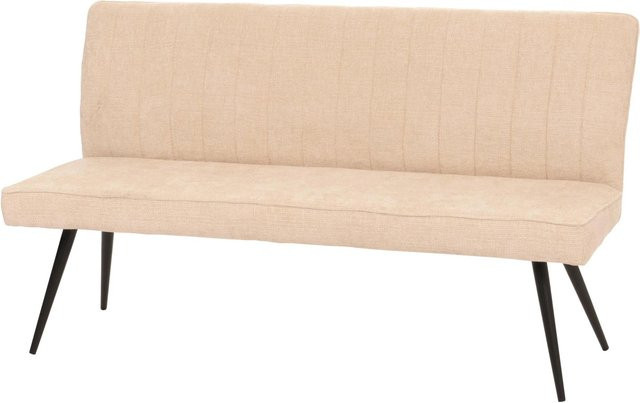 BERLINLODGE Sitzbank mit Rückenlehne aus Chenille und Metall in Beige, B/T/H: 160 x 90 x 60 cm, Sitzhöhe: 48 cm - Bild 1