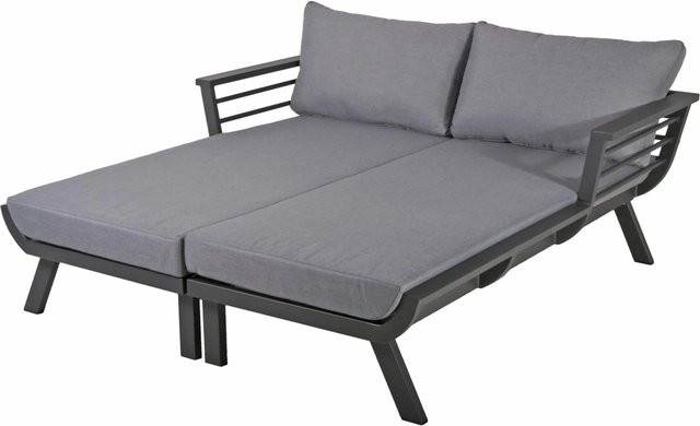 DELUKE Doppel-Sonnenliege MARA Grau aus pulverbeschichtetem Aluminium mit wetterfestem Polyester-Auflagen - Bild 1