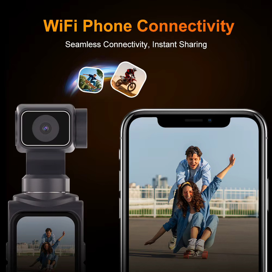 Ourlife 4K Pocket Gimbal Actionkamera mit 75MP, 330 Grad Rotation, Auto-Tracking und 1,7-Zoll-Touchscreen in Schwarz - Bild 5