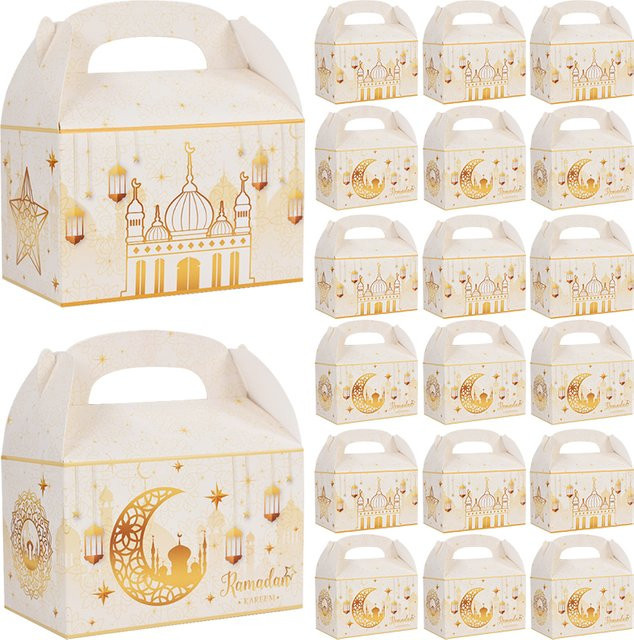 ZQNYCY Ramadan Geschenkboxen für EID Mubarak, weiße Papier-Verpackungsboxen für Süßigkeiten und Snacks zur islamischen Party-Dekoration - Bild 1