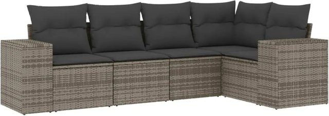 vidaXL 5-tlg Garten-Sofagarnitur in L-Form aus grauem Poly-Rattan mit Sitzkissen und Stauraum - Bild 1