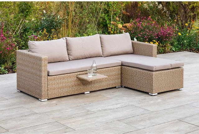Merxx Veneto Eckbank für Garten und Terrasse aus Kunststoffgeflecht mit Auflagen, B/H/T: 140 x 56 x 240 cm, braun/beige - Bild 3