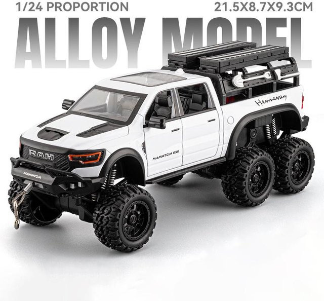 Linyi toy car Tyrannosaurus Ram 1500 Rex Pickup Auto Modell, 1:24, Metall, mit Licht und Sound, ab 14 Jahren - Bild 1