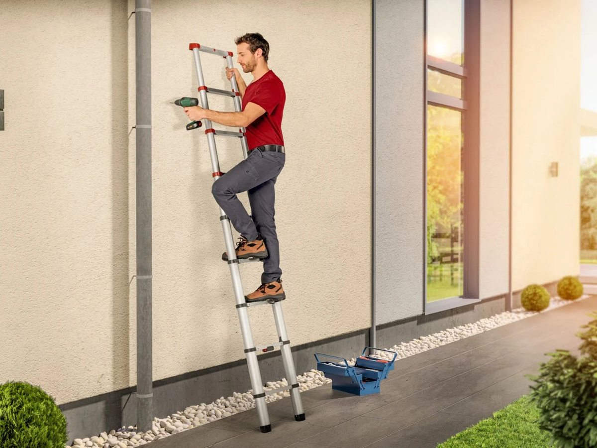 Hailo Teleskopleiter T80 FlexLine aus Aluminium mit 9 Sprossen, Silber, Schwarz, Rot, max. Arbeitshöhe: 3,4 m - Bild 4