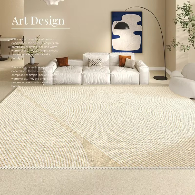 VIKAMA Kreisstapel-Teppich in Creme im Retro-Stil für Wohnzimmer und Schlafzimmer - Bild 1