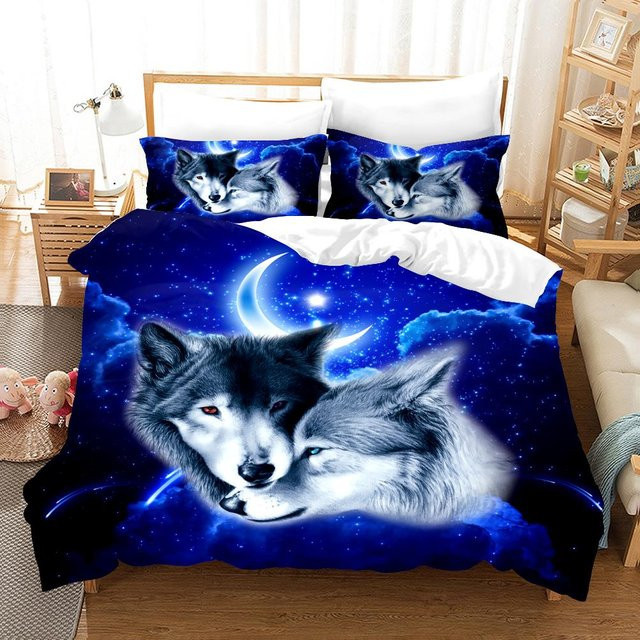 Softura Bettwäscheset Wolf 3D-Druck mit Kissenbezug, Blau, B/H: 70 x 133 cm - Bild 1
