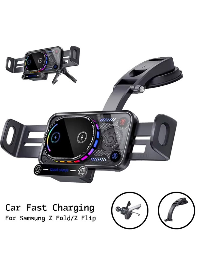 Samsung Kabellose Schnellladehalterung für Auto Luftauslass oder Armaturenbrett, Schwarz, Passend für Samsung Galaxy Z Fold 7/6/5/4 und Z Flip 7/6/5/4 - Bild 5