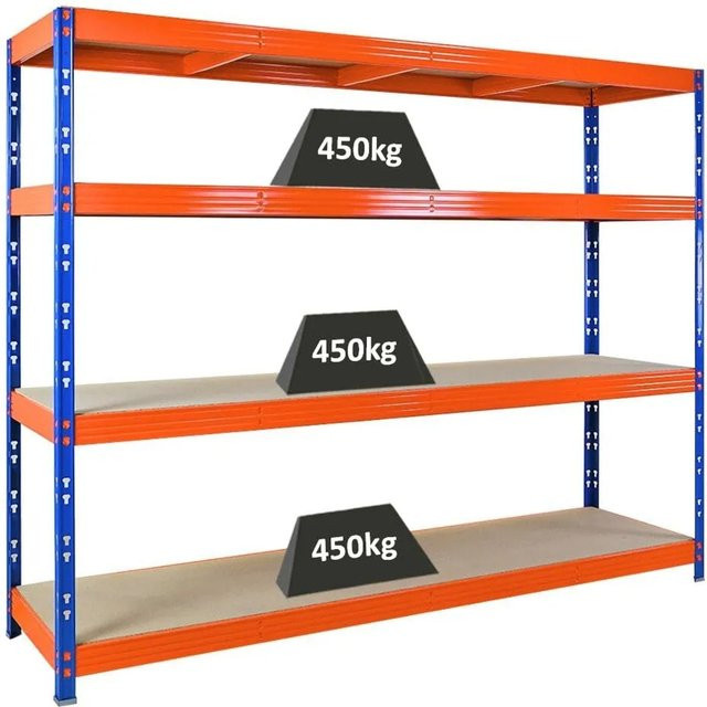 PROREGAL Profi Schwerlastregal Rhino Stecksystem Lagerregal mit 4 Spanplatten-Ebenen, Blau/Orange, H 180 cm x B 240 cm x T 60 cm - Bild 1