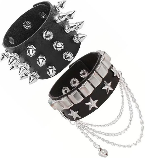 YIRAN Armband, PU-Leder, Fünfzackiger Stern, Nieten, gray, Unisex - Bild 1
