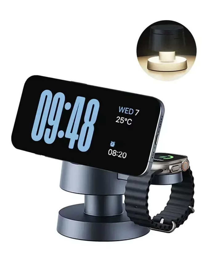 XIKCU Magnetisches kabelloses Ladegerät mit LED-Lichtständer für MagSafe iPhone 17 16 15 14 13 12 Apple Watch und AirPods Pro als Schnellladestation in Schwarz und Multicolour - Bild 6