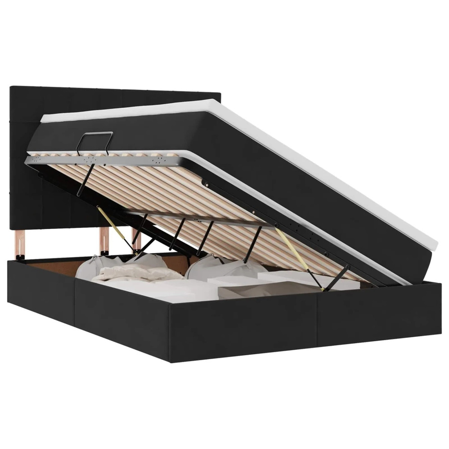 vidaXL Bett mit Stauraum und LED in Schwarz aus Samt und Metall, B/T/H: 144 x 194 x 140 cm (Liegefläche 140 x 190 cm) - Bild 2