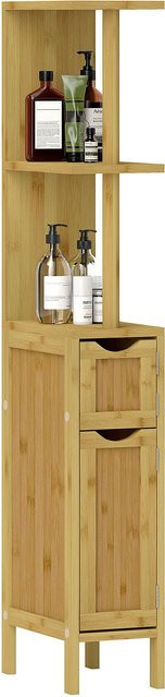 HOMCOM Badezimmermöbel aus Bambus und MDF in Beige und Braun mit 2 Schränken und 2 Ablagen, B/T/H: 18 x 30 x 120 cm - Bild 1