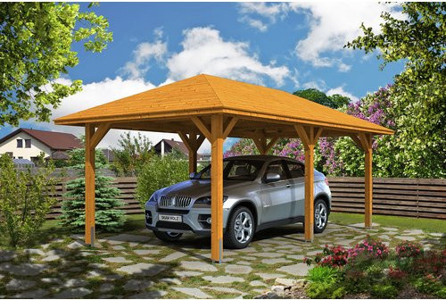 Skan Holz Carport Taunus in Eiche Hell und Braun, B/T: 374 x 656 cm, Firsthöhe: 314 cm - Bild 2
