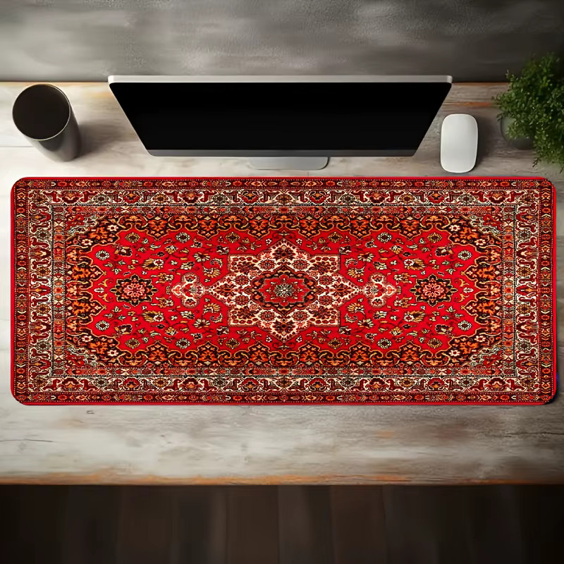 Mairuige Übergroßes Mauspad mit rotem Vintage Persischem Muster, Rutschfeste XXL Schreibtischunterlage für Gaming und Büro in Rot und Weiß - Bild 2