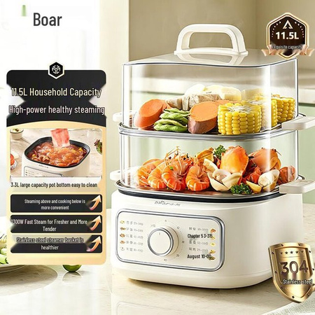 Bear Multifunktionaler Elektrischer Dampfgarer und Hot Pot mit 11,5 l Volumen, beige, Edelstahl