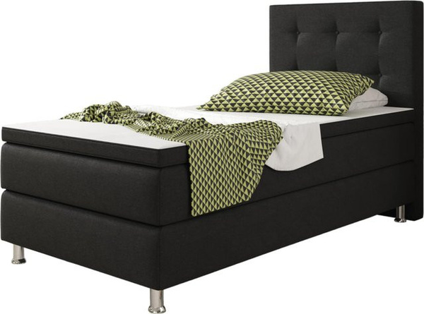 Inter Trading Boxspringbett Köln in Schwarz mit Webstoff und Chesterfield-Design, B/T/H: 90 x 200 x 115 cm