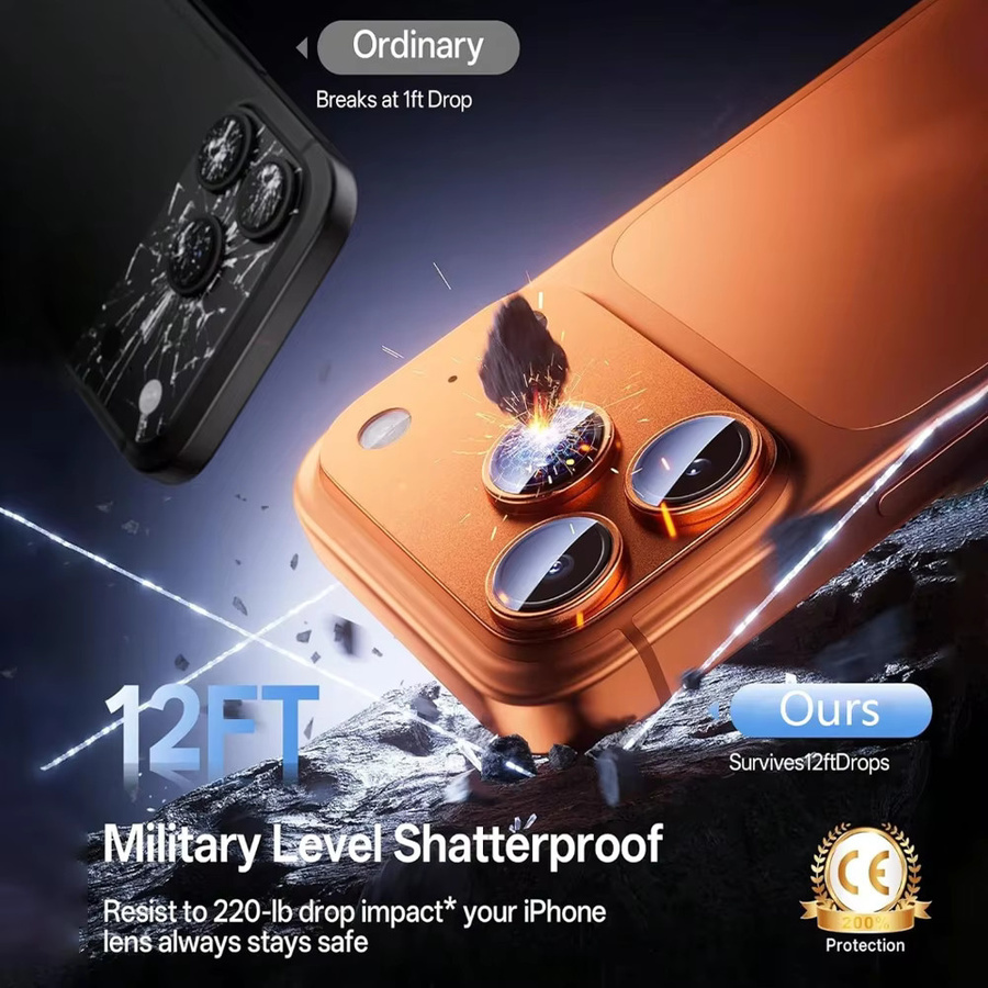 NNBILI 2 Stück Kameraobjektivschutz für iPhone 17 Pro Max aus gehärtetem 9H Glas in Transparent und Orange - Bild 2