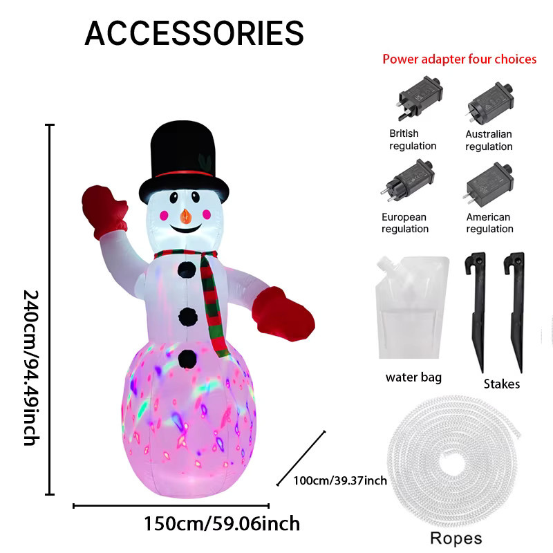 Aufblasbarer Schneemann als Weihnachtsdekoration mit LED-Licht, weiß, Höhe: 240 cm - Bild 2