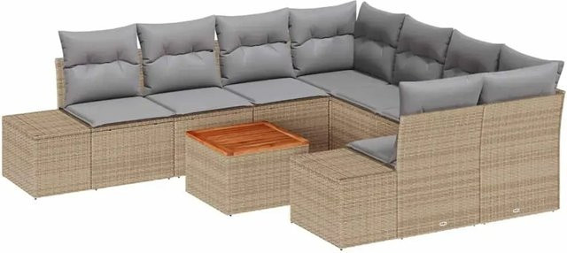 vidaXL Garten-Sofa-Set 9-teilig in Beige und Hellgrau mit Polstern aus Polyrattan und pulverbeschichtetem Stahl - Bild 1