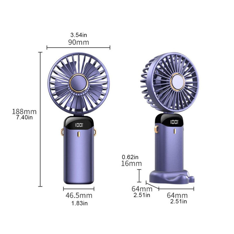 JQIQLY Mini-Handhalsventilator mit LED-Digitalanzeige und 5 einstellbaren Stufen, rosa, wiederaufladbar über USB - Bild 2