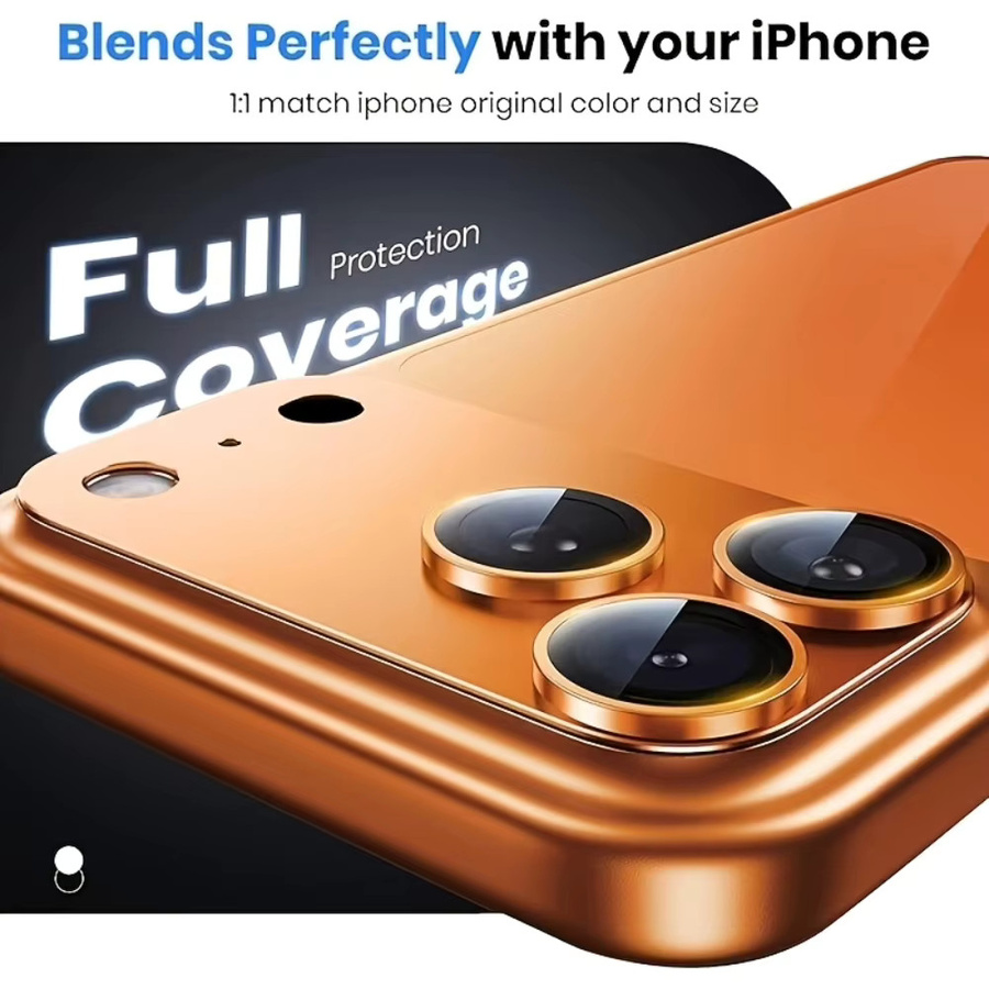 NNBILI 3er-Set Metall-Hartglas-Kameraschutz für iPhone 17 Pro Max und 17 Pro mit AR-Funktion, transparent und orange - Bild 4