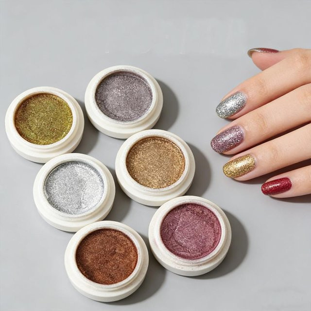 HotPress Nagelpulver Metallic, Roségold, Silber, Champagner, 6 Stück - Bild 1