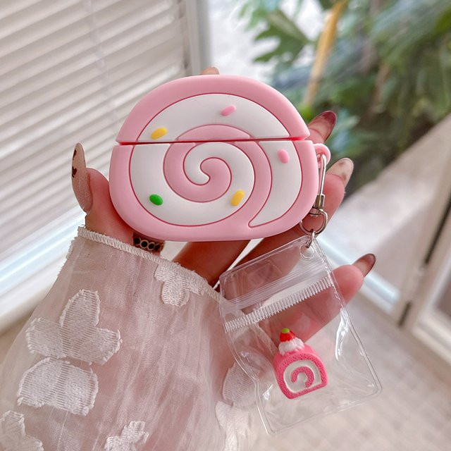 3D Swiss Roll Cake Headset-Hülle für Apple AirPods 1 2 3 4 Pro 2 in Pink - Bild 1