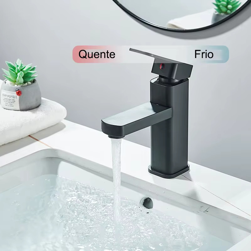 Modernes Badezimmer-Waschtischmischer Einhandmischer für Warm- und Kaltwasser in Matt Schwarz mit Keramik-Kartusche zur Deckmontage - Bild 2