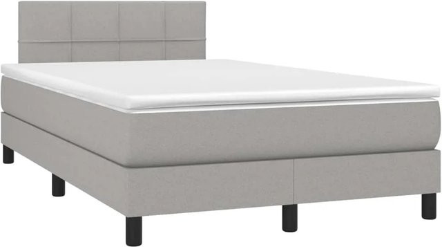 vidaXL Boxspringbett Hybrid mit Matratze und LED-Unterbettbeleuchtung sowie USB-Ladeport, Hellgrau, B: 120 cm, T: 200 cm, H: 78 cm - Bild 1