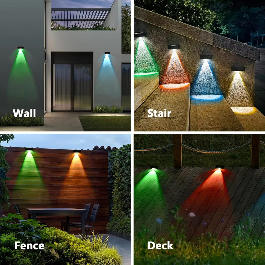 LINYILIGHT Solar-LED-Zaunleuchten für den Außenbereich, RGB Multicolour, IP65 wasserdicht, schwarze Wandleuchten für Garten und Weg - Bild 5