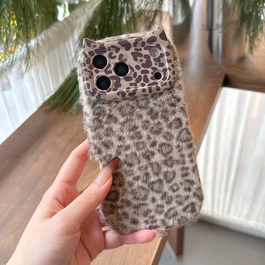 Modische Plüsch-Handyhülle mit Leoparden-Tiermuster für iPhone 17 Pro Max, 16 Pro, 15 Plus, 14 und 13 in Multicolor - Bild 2