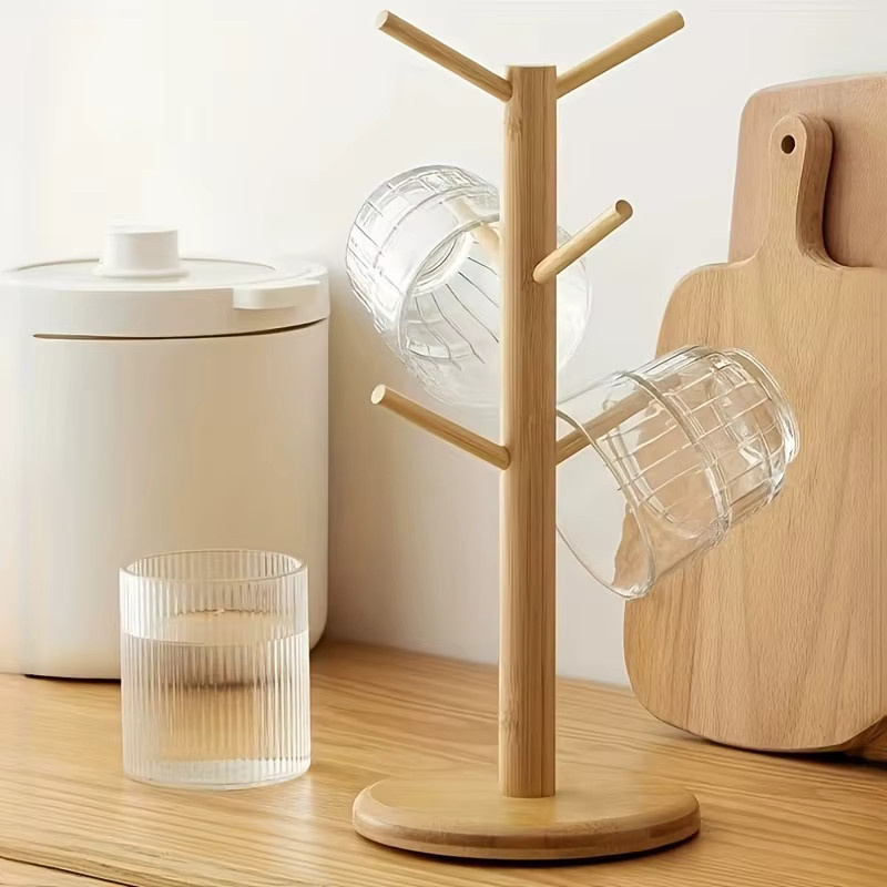 YOCITY Kaffeetassenhalter aus Bambus mit 6 Haken in Braun für Tisch und Dekoration - Bild 2