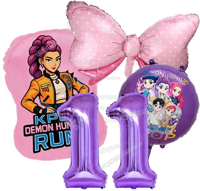 Yiran toy 1 Kpop Dämonenjäger Geburtstag Ballons Set mit Zahlenballons für Mädchen Partydekoration - Bild 1