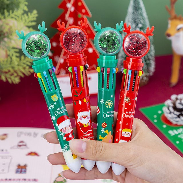 Ataozhekou Weihnachtskugelschreiber im Cartoon-Design mit Santa und Elch für Kinder und Schüler, 4 oder 8 Stück, Mehrfarbig - Bild 1