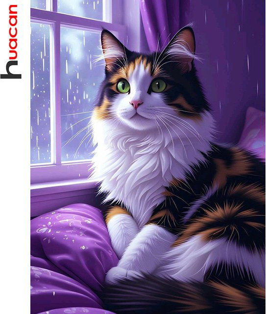 Huacan Diamantmalerei Katze als Diamantstickerei-Set für Erwachsene, Mehrfarbig, Breite: 30,0 cm, Höhe: 20,0 cm - Bild 1