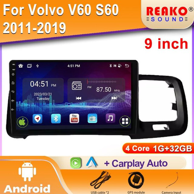 REAKOSOUND Car Life Android-Autoradio für Volvo V60 S60 2011-2019 mit GPS, Bluetooth, WiFi und Carplay, Farbe: Weiß, 1GB RAM + 32GB Speicher - Bild 1