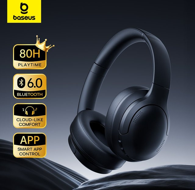 Baseus ENC Bluetooth 6.0 Over-Ear Kopfhörer mit Super Bass und 80 Stunden Spielzeit in Schwarz - Bild 1