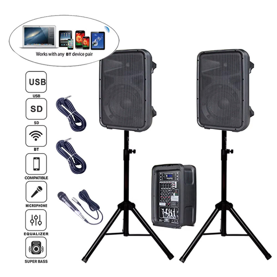 ZUIDID Professionelles PA-Lautsprechersystem mit 800W Leistung, 4-Kanal Audio-Powermixer, 2x8 Zoll Lautsprecher, Bluetooth und drahtlosen Mikrofonen, Schwarz - Bild 2