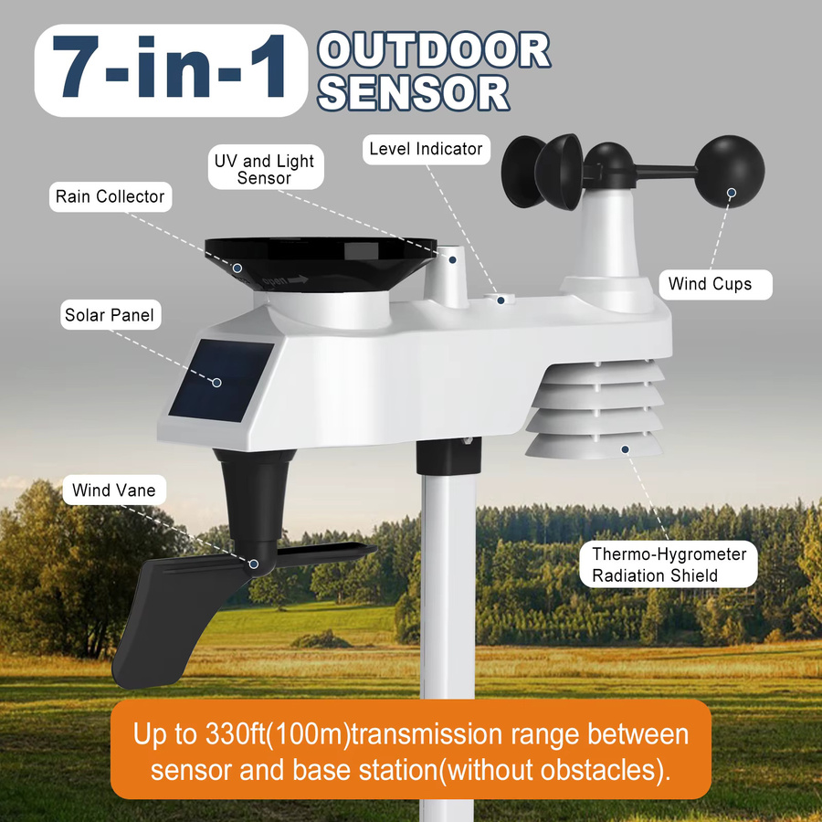Urageuxy 14-in-1 WLAN-Wetterstation mit 8,3-Zoll-Display und Solarsensor für Echtzeit-Wetterdaten und Wolkenüberwachung - Bild 3