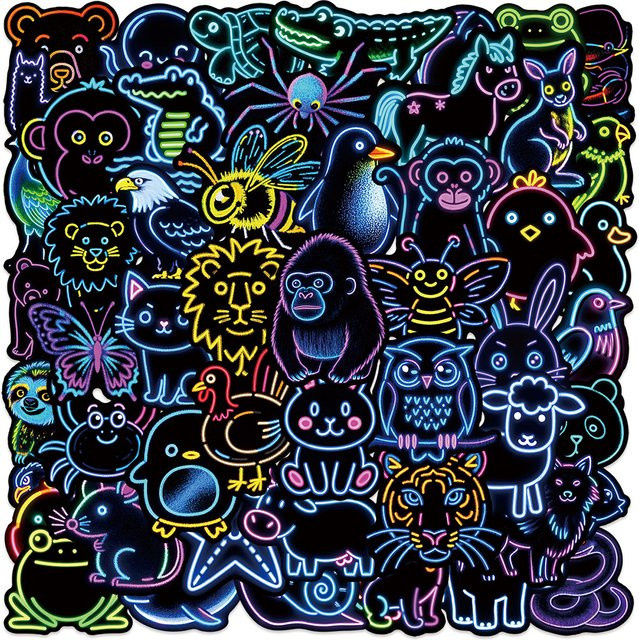 Kpustyle Cartoon Neon Tier Graffiti Aufkleber in Multicolour für Laptop, Kühlschrank und Scrapbooking - Bild 1