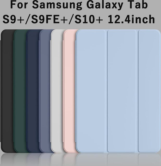 QIJUN Dreifach faltbare Klapphülle für Samsung Galaxy S9 S10 FE Plus 12,4'' S9+ S9 FE+ S10+ mit magnetischem Ständer und automatischer Schlaf-Wach-Funktion in Blau - Bild 1