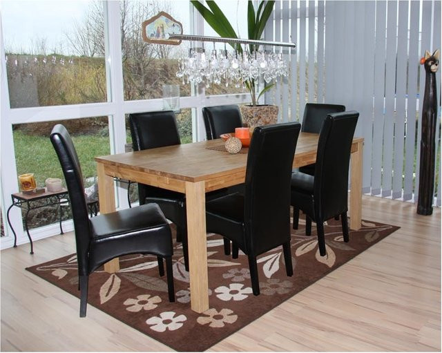 6er-Set MCW Esszimmerstühle Crotone aus Leder in Schwarz mit dunklen Beinen im modernen Design - Bild 1